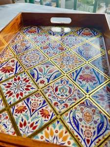 Plateaux de service en bois de style Art déco, élégants et haut de gamme, à motif végétal, de forme ovale, pour les tables de mariage - Product Image 2