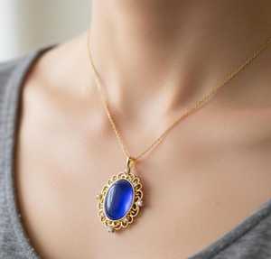 Colgante con Bisel de Zafiro Real, Cabujón Ovalado Azul Vintage, Plata de Ley 925, Chapado en Oro de 14K, Joyería de Diseño, Regalo para - Product Image 2