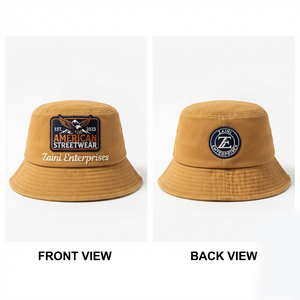 <b>Men</b> Cotton Twill <b>Bucket</b> <b>Hat</b> 240 GSM Premium Khaki Fabric Embroidered Patch Custom Logo Casual Streetwear - Product Image 1