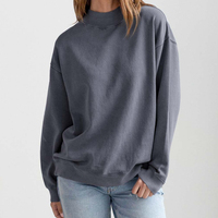 Meilleure Vente Sweat-shirts Unisexe en Molleton de Coton pour Femme, Coupe Oversize et Boxy, Col Montant, Couleur Crème Unie, Épaules Tombantes, Manches Longues, Style Streetwear