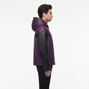 เสื้อฮู้ดหนังผู้ชายแบบซิป  ทรงโอเวอร์ไซส์  มีกระเป๋าข้าง  หนัง PU แขนยาว - Product Image 3
