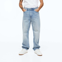 Jean en denim pour homme, taille moyenne, coupe droite, en coton délavé |   Mode streetwear décontractée et écologique pour l'hiver |