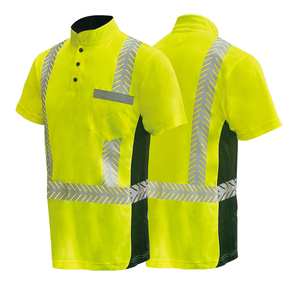 Hi Vis Reflective Short Sleeve Work Shirt Men's Safety <b>Polo</b> Yellow <b>Orange</b> Quick Dry Woven Polyester Casual Style - Product Image 5