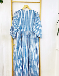 Pur coton Maxi robe indien bloc imprimé Boho coloré terreux Style élégant respirant confortable vêtements de jour taille naturelle - Product Image 3