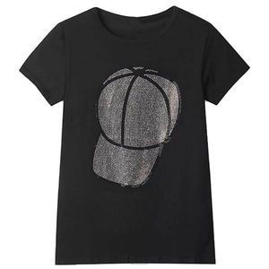 Men's & Women's Baseball Cap <b>Rhinestone</b> T-Shirt 2026 Deep Black Regular Fit Silver Sparkle Crystal Sporty Streetwear <b>Top</b> HD - Product Image 1