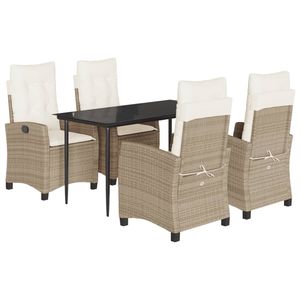 5-Piece <b>Beige</b> Poly Rattan Patio Dining Set with <b>Cushions</b> Elegant Outdoor Furniture Collection - Product Image 2