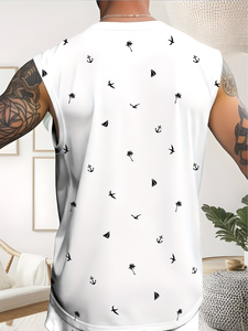 Two Men's Summer Casual Sports Outfits Featuring Sleeveless Crew Neck Vests Drawstring Shorts Pockets 100% Cotton Knitted Quick - Product Image 4