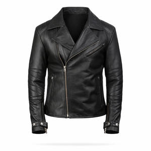 Veste en cuir matelassée noire pour homme, coupe slim, fermeture éclair asymétrique, style motard, veste d'hiver - Product Image 1