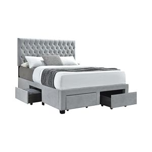 Letto Queen Size con 4 Cassetti, Rivestimento Trapuntato Grigio Chiaro - Product Image 2