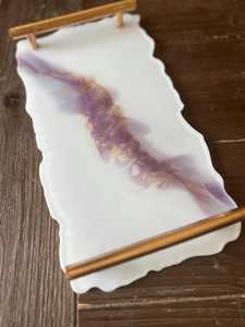 Purple and White Resin <b>Tray</b> with Gold Handles – Handmade Jewelry Display, <b>Vanity</b> <b>Tray</b>, Decorative Serving <b>Tray</b>, Glam Gift for He - Product Image 4