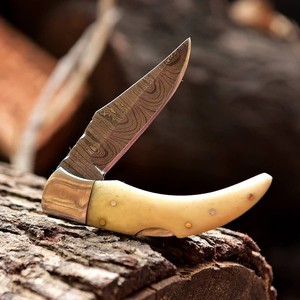 Handmade Damascus Steel Folding <b>Knife</b> with <b>Bone</b> <b>Handle</b> | Premium Pocket Hunting Camping EDC <b>Knife</b> OEM Manufacturer - Product Image 1