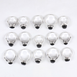 Anillos Ovalados de Cabujón de Piedra Negra Opaca de Aspecto Natural, Hechos a Mano, Chapados en Plata 925, Joyería de Moda al por Mayor para Mujer - Product Image 5