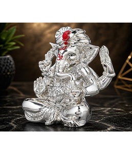 Pagdi Rajasthani Hecho a Mano de Primera Calidad, Ídolo de Ganesh Chapado en Plata 999, Paquete Multipiezas, Artículo de Decoración Espiritual para Hogar, Oficina, Boda - Product Image 3