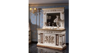 Ensemble de chambre de luxe en teck massif de style mid-century pour villa et hôtel, comprenant un lit king size ivoire doré, une grande armoire, des tables de chevet et une coiffeuse - Product Image 5