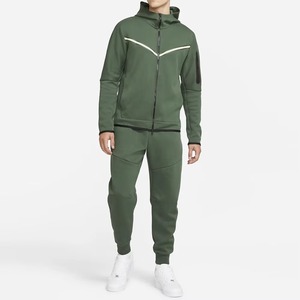 Conjunto Deportivo para Hombre con Capucha, Chaqueta con Cierre Completo, Pantalones Jogger Ajustados, Ropa Deportiva Atlética, Verde Sólido, Transpirable, Corte Regular - Product Image 1