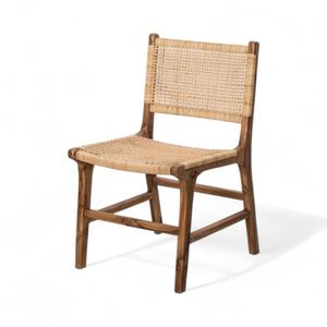 Chaise de salle à manger en teck avec assise en rotin pour la décoration de la maison et du jardin - Product Image 2