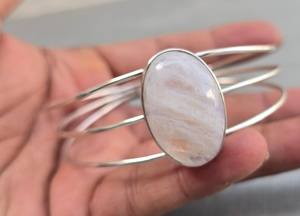 Natural Rainbow Moonstone <b>Bangle</b> 925 <b>Solid</b> Sterling Silver Adjustable Cuff Bracelet Elegant Jewelry For Women - Product Image 3