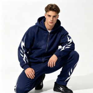 Custom <b>Men</b> Summer Casual Baggy Athletic <b>Running</b> Fitness Breathable Long Sleeve Printing Zip up Pockets <b>Hoodies</b> Tracksuits Set - Product Image 1