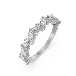 Bague en Moissanite taille Marquise, sertie pavé de pierres mélangées, avec bande en argent incurvée, bijou de mariée élégant pour mariage et anniversaire - Product Image 6