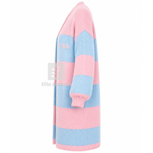 Cardigan long respirant personnalisé Gamma Phi Delta Sorority avec logo brodé sur le devant, bleu ciel rose, décontracté, manches longues pour femme - Product Image 4