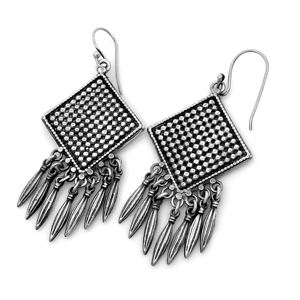 Pendientes de Aro Boho de Plata de Ley 925 Oxidada Hechos a Mano con Flecos Colgantes, Modelo Silver MountainSKU7673, Ideales para Regalo - Product Image 1