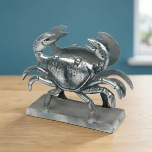 Antike Silberne Metall-Krabben-Buchstütze Nautische Küsten-Bücherregal-Dekoration Ozean-Inspirierte Skulptur Luxuriöser Maritimer Stil Buchhalter - Product Image 1