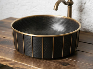 Handmade Black Gold Hammered Brass Vessel Sink Luxury Two Tone Brass Bathroom Wash <b>Basin</b> Decorative Vanity <b>Basin</b> - Product Image 5