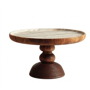 Support à gâteau finition noyer sur base côtelée en bois de mangue – Idéal pour présenter cupcakes, pâtisseries, gâteaux et biscuits - Product Image 1