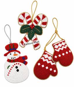 Décorations de Noël artisanales en perles : Bonhomme de neige, Bonbon de gingembre, Canne à sucre, Champignon, Robin - Product Image 3
