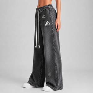 High Quality 100% Cotton Fleece High Street Style Wide Bottom Cargo Trousers Elastic Waist Custom Embroidery Logo Fashionable - Product Image 3