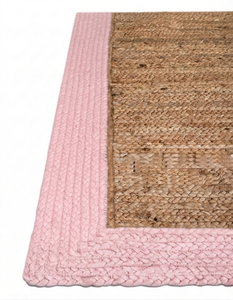 Decorative Handwoven Natural Jute Oval Rug With <b>Pink</b> Border Reversible <b>Braided</b> Carpet For Farmhouse Living Room Bedroom Nursery - Product Image 4