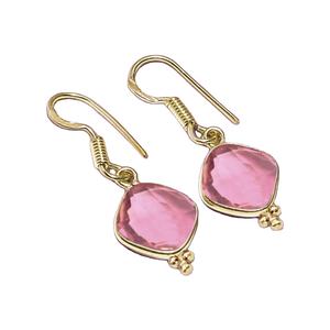 Pendientes Colgantes de Cuarzo Turmalina Rosa Hechos a Mano - Joyería de Plata de Ley 925 Chapada en Oro - Product Image 1