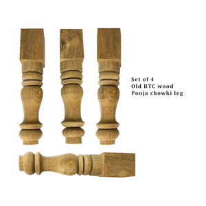 Pieds de meuble en bois sculptés à la main, style Smart Art, pour Pooja Chowki, lot de 4, en pin, sans finition, pieds en bois sculptés à la main - Product Image 2