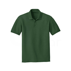 Camisa Polo Oxford de Manga Corta Verde Sólido para Hombre, Diseño Casual Tejido con Botones, Corte Regular - Product Image 1