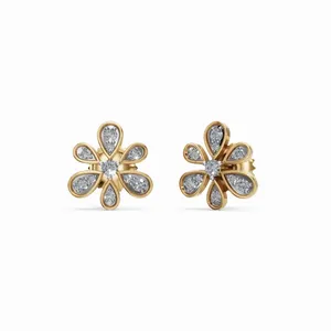 Boucles d'oreilles élégantes en or jaune 18 carats avec diamants ronds, motif arachnide Florence, pour la vente en gros et l'exportation - Product Image 1