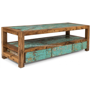 Meuble TV en bois de bateau recyclé durable, 3 tiroirs, nouveau style, modèle moderne, fait main, écologique, support TV en bois recyclé - Product Image 5