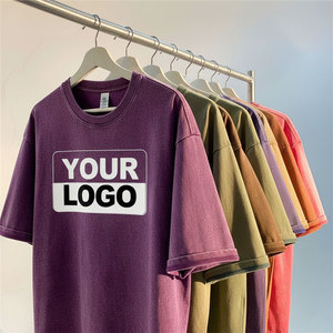 Custom Drop Shoulder Pullover 100% Cotton Oversized Unisex Heavyweight <b>Blank</b> Vintage Washed Streetwear T-Shirt Men - Product Image 1