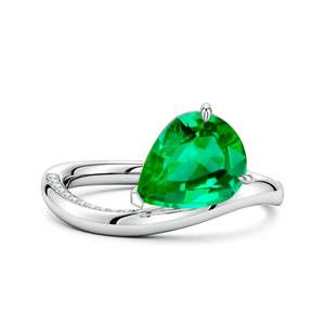 Bague de fiançailles solitaire en or massif 14 carats avec émeraude en forme de poire inclinée, faite à la main, bijoux fins personnalisés pour mariage - Product Image 1