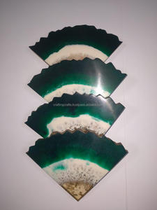 Handmade Personalized Eco-Friendly Luxury Round Wooden Coasters with <b>Epoxy</b> Resin Wave Art Custom Size Mats & Pads From India - Product Image 3