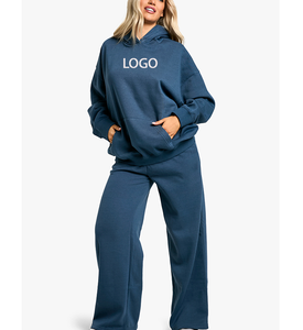 ชุดฮิปฮอปสตรีทแวร์ฤดูใบไม้ร่วงฤดูหนาว เสื้อฮู้ดดี้สีพื้นเข้าชุด กางเกงขายาวเอวสูงจีบระบายพร้อมเชือกผูก ลายพิมพ์ 3 มิติ ชุดผ้าแคนวาสคอตตอนสำหรับผู้หญิง - Product Image 3