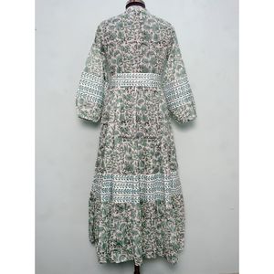 Nouvelle Robe Décontractée Femme Grande Taille à Manches Bouffantes Imprimée au Bloc, Col en V, Coupe Trapèze, Boutonnée, Longueur Cheville, Taille Naturelle - Product Image 6