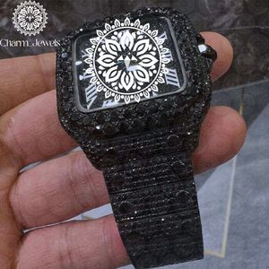 Charm Jewels Luxury Women's Stainless Steel <b>Watch</b> Square Case Analog Dial Luminous <b>Black</b> Crystal Design 38mm - Product Image 3