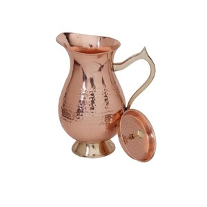 Pichet en cuivre avec couvercle, 100% cuivre pur, pichet à eau martelé, 50,7 oz (1,5 litre) pour l'eau potable, pichet traditionnel - Product Image 4