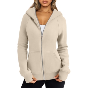 Vente en gros de sweats à capuche mode unis, personnalisables avec logo, coupe ample, grandes tailles, zippés, pour femme, avec poches - Product Image 6