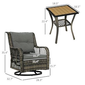 Set Bistrot da Esterno 3 Pezzi in Vimini, Piccolo Arredamento da Giardino con Sedie Girevoli a Dondolo Grigie per Balcone, Portico, Ospedali - MOQ 1 Set - Product Image 3