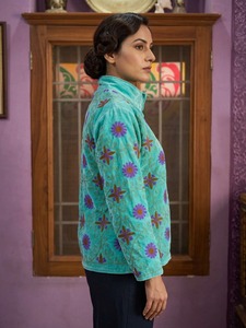 Blouson Bomber en Velours Brodé pour Femme, Col Montant, Manches Longues, Motif Uni, Vêtement d'Automne, Rembourrage en Soie Écologique, Élégant - Product Image 3