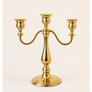 Candélabre doré à 3 bras de style vintage, porte-bougie en métal, support de bougie de table pour centre de table de mariage de luxe, événement, maison - Product Image 1