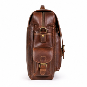Sac à dos vintage en cuir véritable pour homme avec bandoulière arquée, grande capacité, poignée détachable, usage quotidien professionnel - Product Image 3