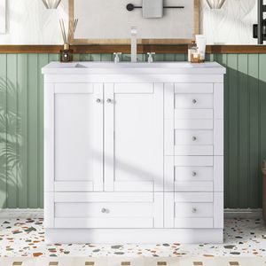 Mobile bagno autoportante stile Shaker da 36 pollici con lavabo, 4 cassetti e 2 ante con chiusura ammortizzata - Product Image 2
