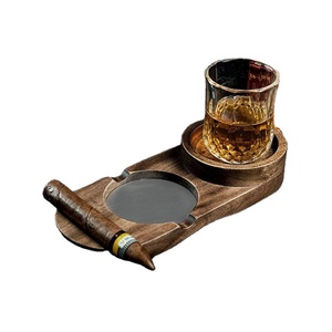 Aluminum American Style Square Smokeless Cigar <b>Ashtray</b> & Holder with Whiskey Glass Tray and Cigar Slot-Luxury Cigar Accessory - Product Image 1